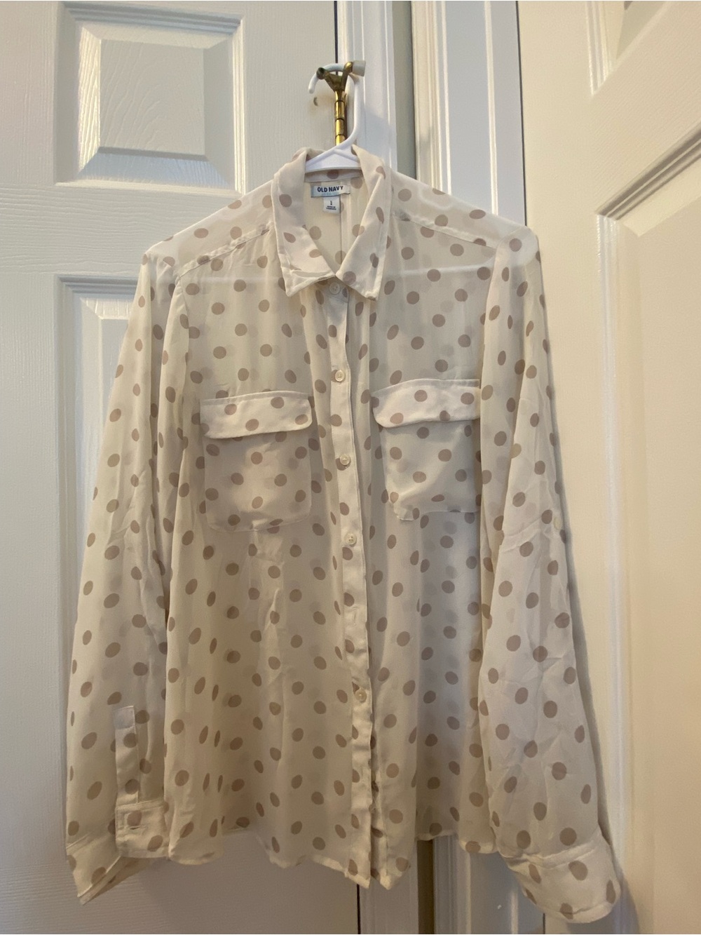 Old Navy Cream Blouse with Beige Polka Dots